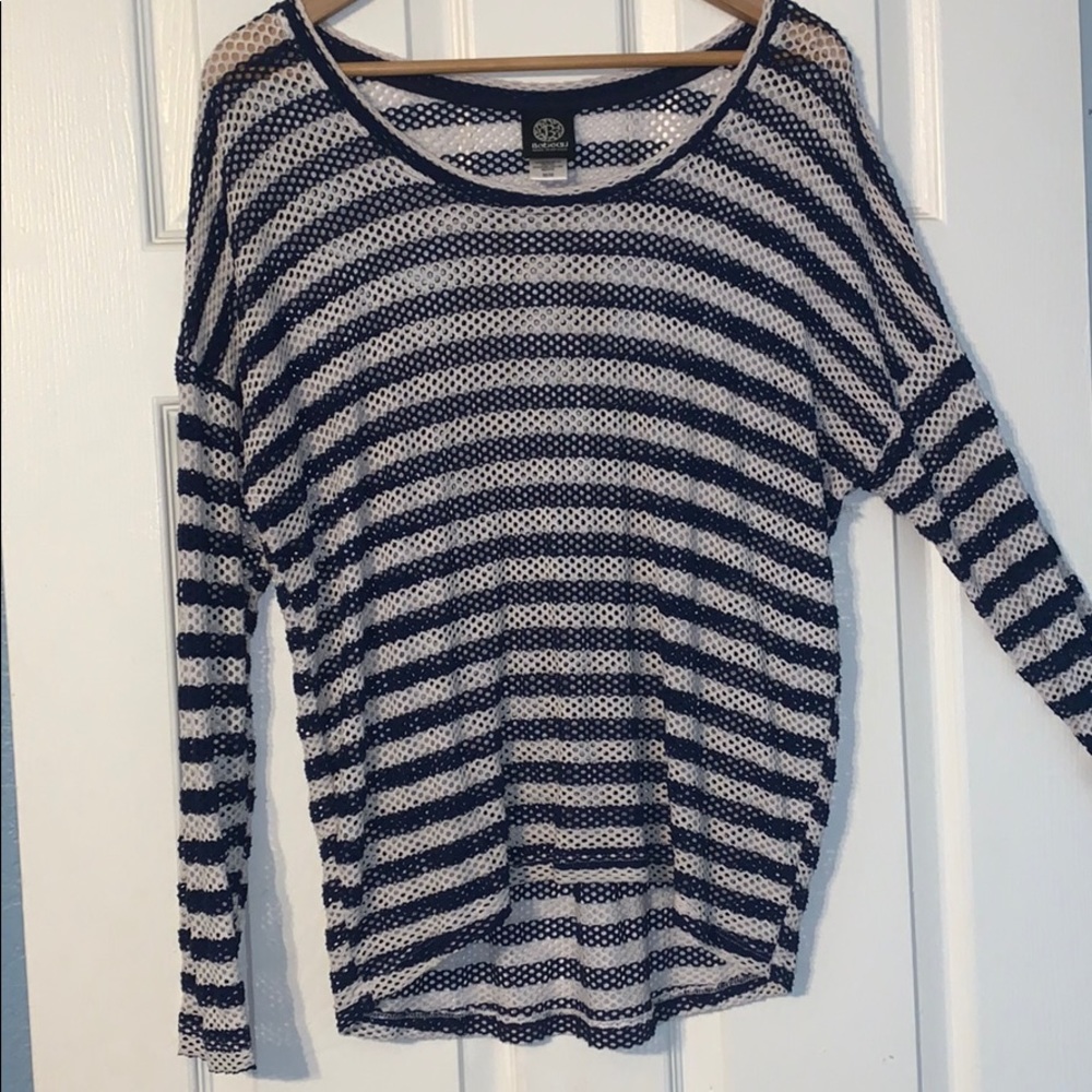 Bobeau Fishnet Striped Long Sleeve Tee